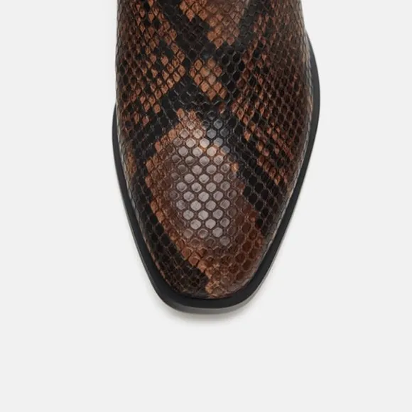 Zara Brown Snake Heeled Animal Print Ankle Boots