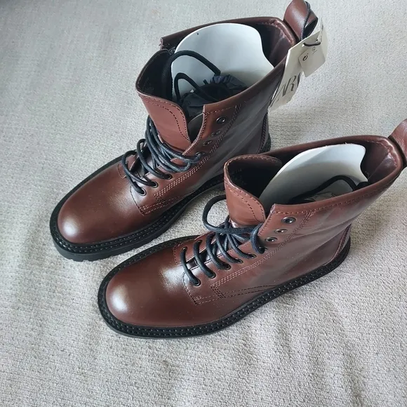 Zara Lace-Up Leather Ankle Boots