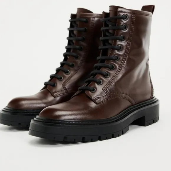 Zara Lace-Up Leather Ankle Boots