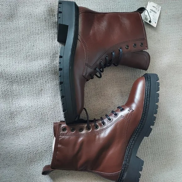 Zara Lace-Up Leather Ankle Boots