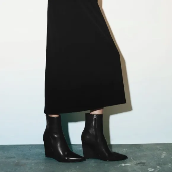ZARA LEATHER WEDGE ANKLE BOOTS SZ 6 or 36 EU