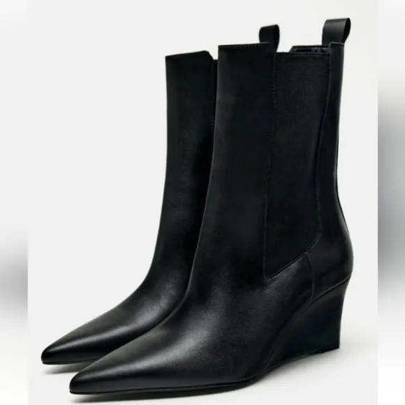 Zara Leather Wedge Ankle Boots