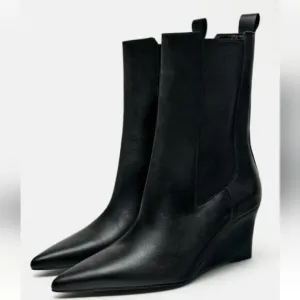 Zara Leather Wedge Ankle Boots