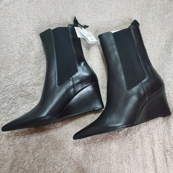 Zara Leather Wedge Ankle Boots