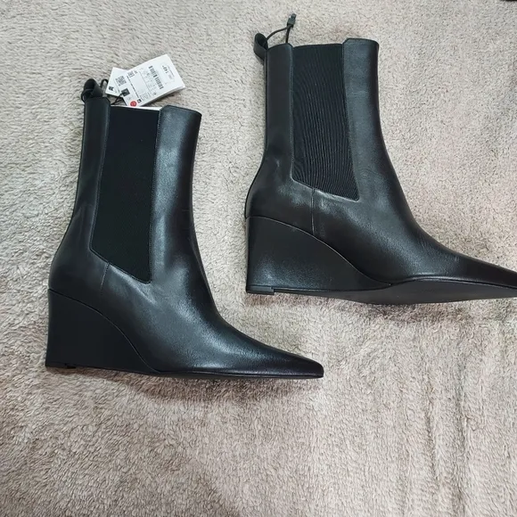 Zara Leather Wedge Ankle Boots