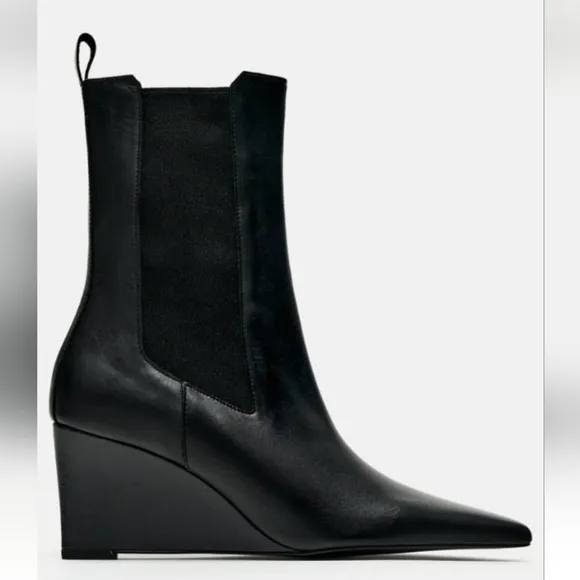 Zara Leather Wedge Ankle Boots
