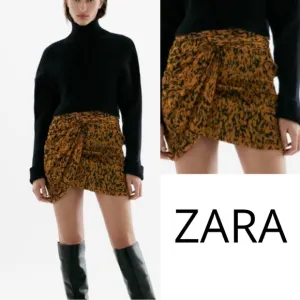 Zara Mustard &amp; Black Abstract Print Wrap Skirt | Size M