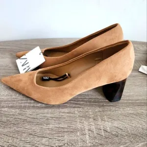 ZARA NEW WOMEN'S SHOES BLOCK HIGH HEELS BROWN COLOR SIZE US 6,5 EU 37