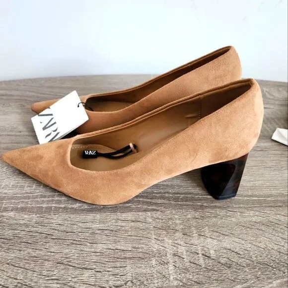 ZARA NEW WOMEN'S SHOES BLOCK HIGH HEELS BROWN COLOR SIZE US 6,5 EU 37