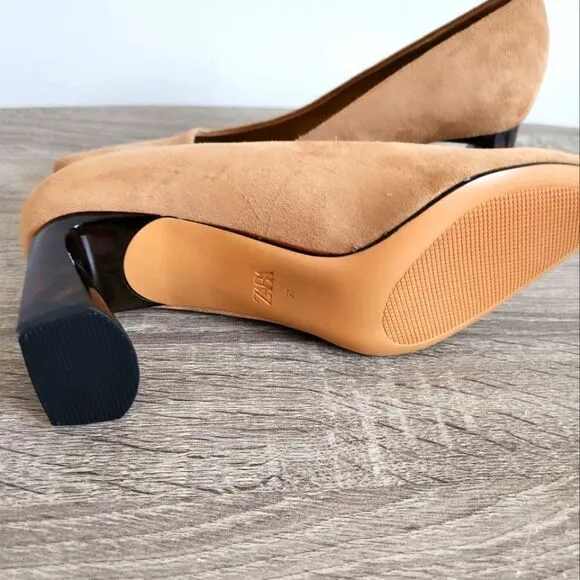ZARA NEW WOMEN'S SHOES BLOCK HIGH HEELS BROWN COLOR SIZE US 6,5 EU 37