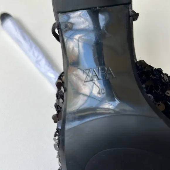 Zara Sequin Lace Up Heeled Shoes Size 9 US 40 EUR NWT
