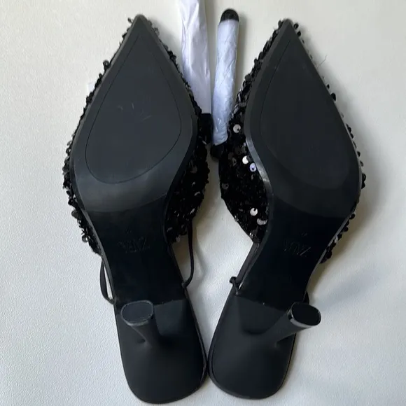 Zara Sequin Lace Up Heeled Shoes Size 9 US 40 EUR NWT