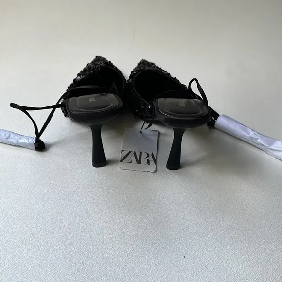 Zara Sequin Lace Up Heeled Shoes Size 9 US 40 EUR NWT