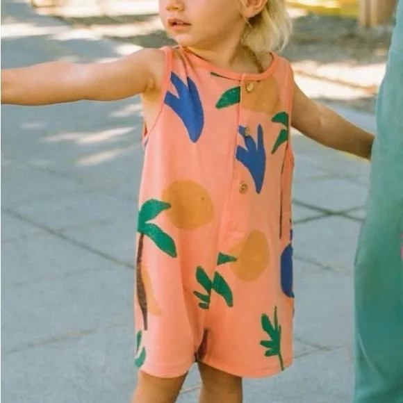 ZARA Shape Print Overalls Pale Orange Toddler Size 2-3 Year 38.6”