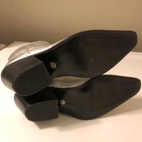 ZARA Silver Metallic Leather Cowgirl Ankle Boots 7.5 MSRP $199