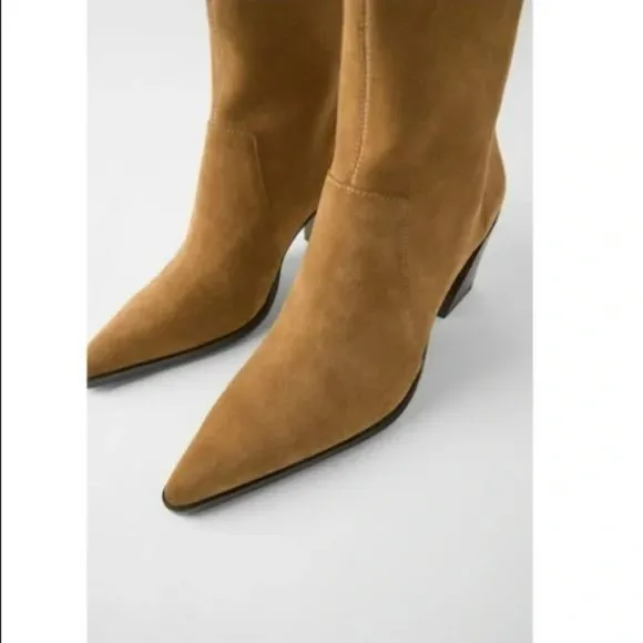 ZARA SOFT SPLIT REAL LEATHER HEELED ANKLE BOOTS