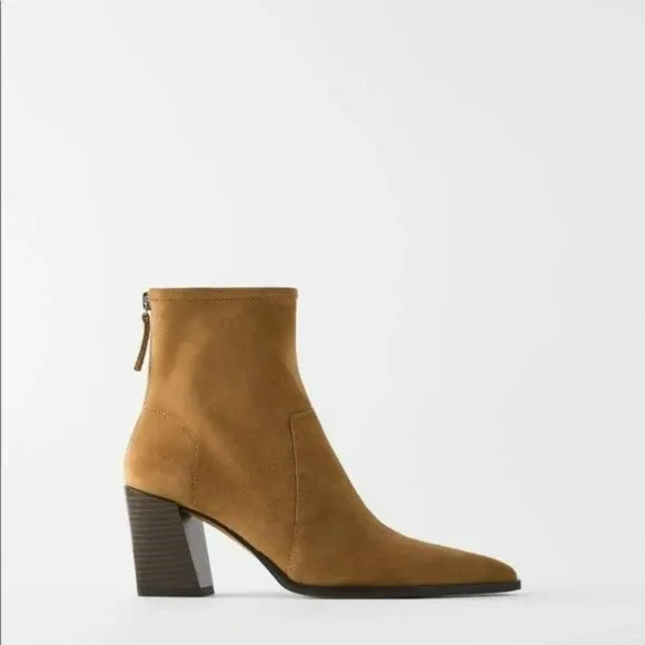 ZARA SOFT SPLIT REAL LEATHER HEELED ANKLE BOOTS