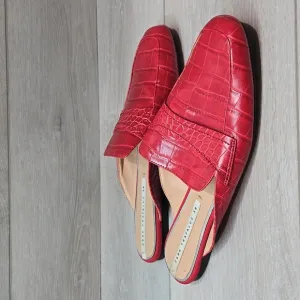 Zara Women Trafaluc Leather Square Toe flats mule shoes sz 38/8