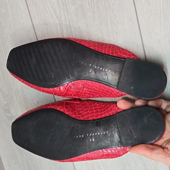 Zara Women Trafaluc Leather Square Toe flats mule shoes sz 38/8