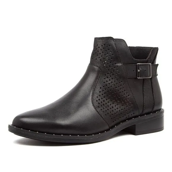 Ziera Skylah-XF Perforated Black Leather Ankle Boots 40 / 9.5