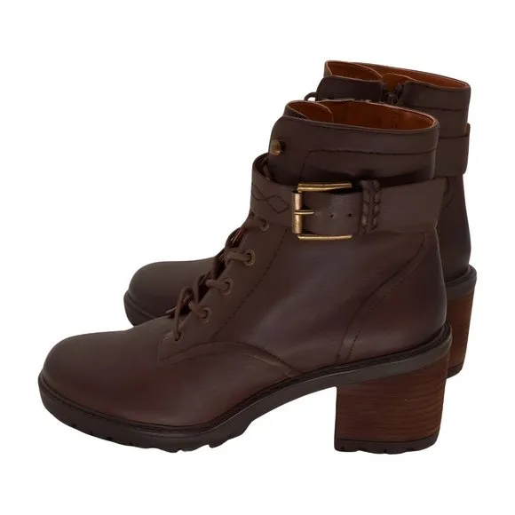 Zodiac Womens Gemma Booties Combat Boot, Espresso Brown Leather, Size 8.5