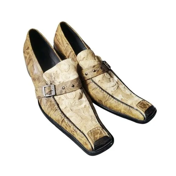Zota Unique Men Shoes Leather Chrome Toe Size 12 Party Ritzy Flamboyant Long Toe